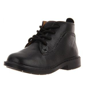 NEW Hush Puppies Kid Bowdoin Leather Lace Up Ankle Boot All Black Lugged Shoes